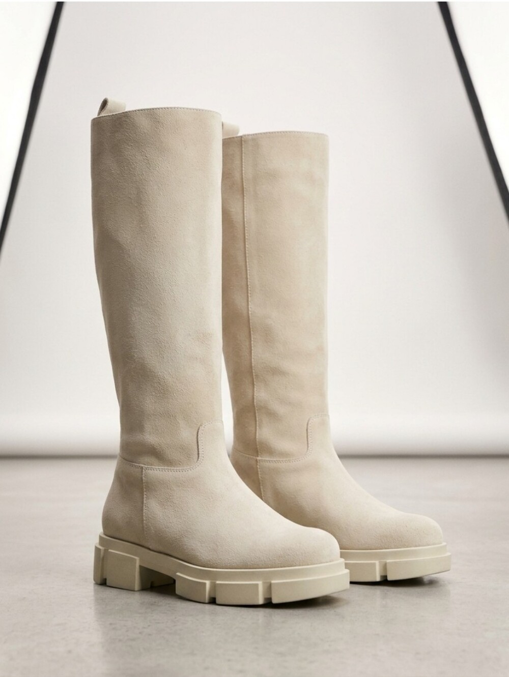 Genuine Suede Cream Ivory Beige Knee-High Boots